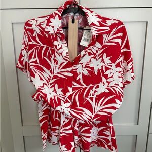 Floral Red and White Women's Top and Short Set